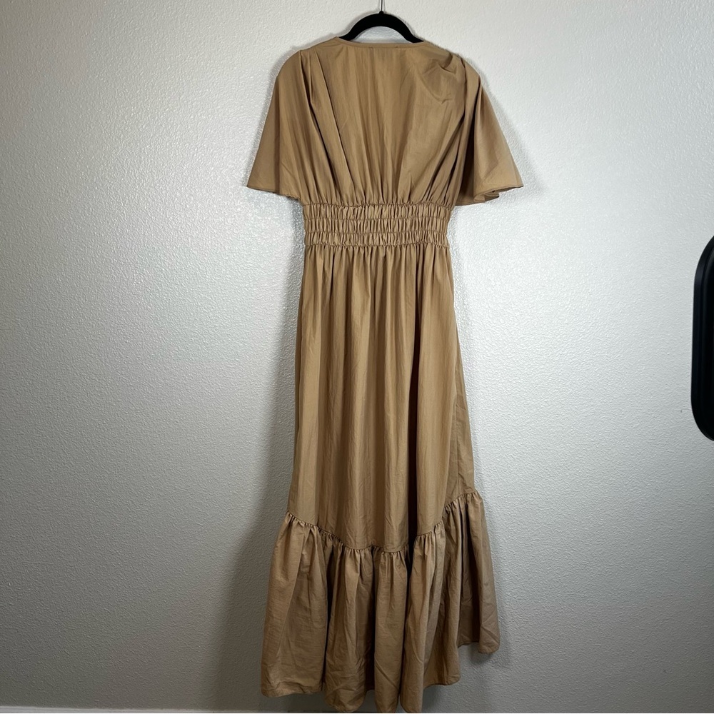 ASOS Edition Shirred-Waist Tiered Midi Dress Camel Women’s 2 - Picture 8 of 11